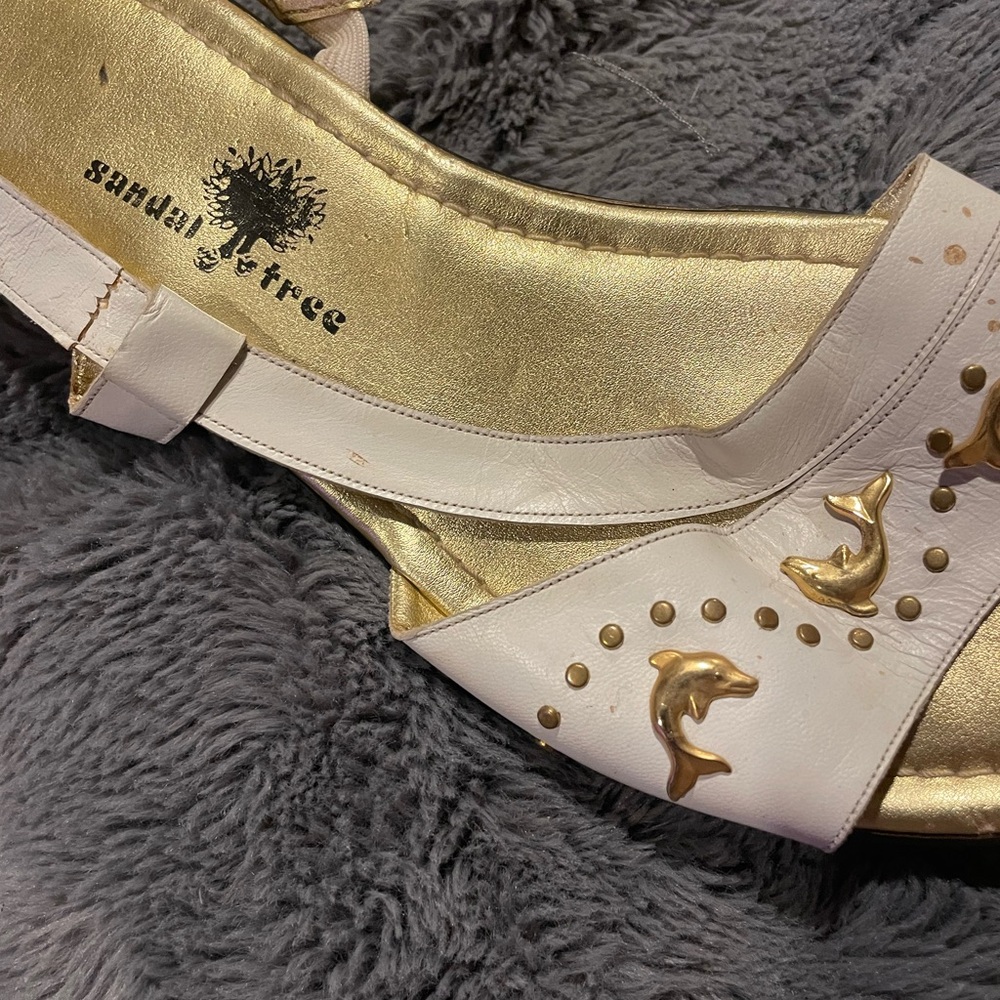 Women's White and Gold Dolphin Sandals